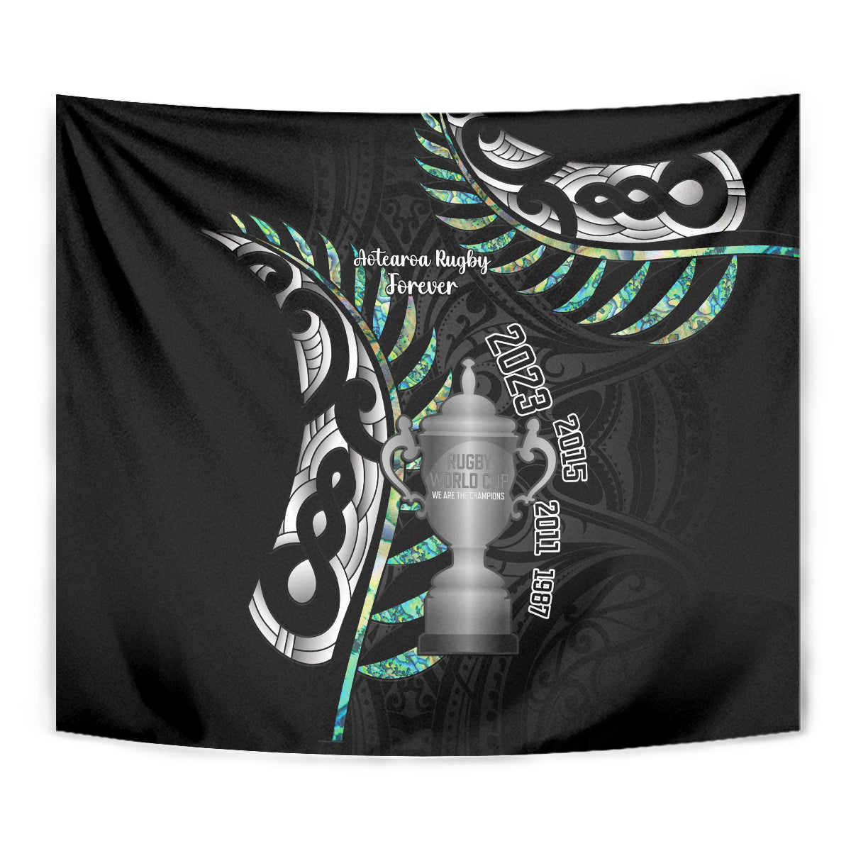 Personalised New Zealand Silver Fern Rugby Tapestry Paua Shell With Champions Trophy History NZ Forever - Vibe Hoodie Shop