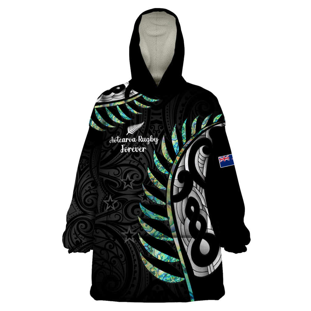 Personalised New Zealand Silver Fern Rugby Wearable Blanket Hoodie Paua Shell With Champions Trophy History NZ Forever - Vibe Hoodie Shop