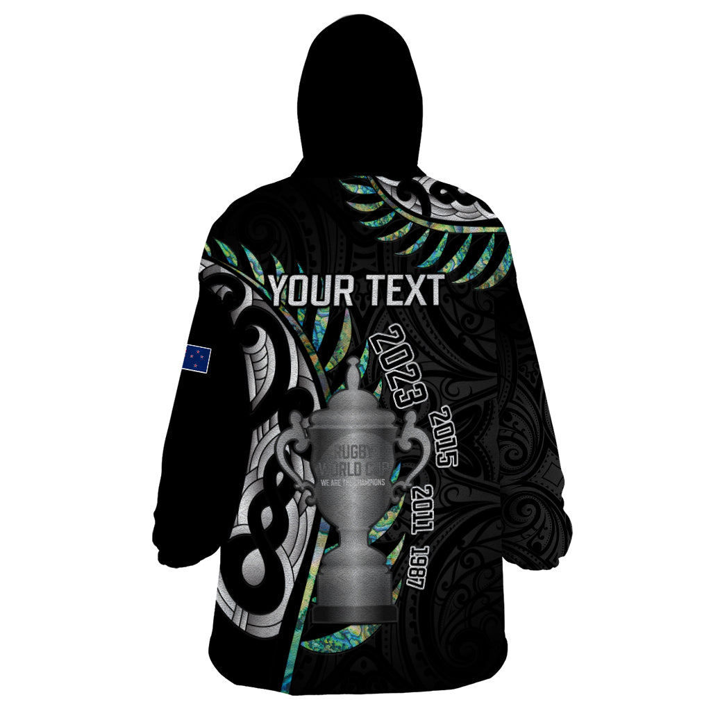 Personalised New Zealand Silver Fern Rugby Wearable Blanket Hoodie Paua Shell With Champions Trophy History NZ Forever - Vibe Hoodie Shop