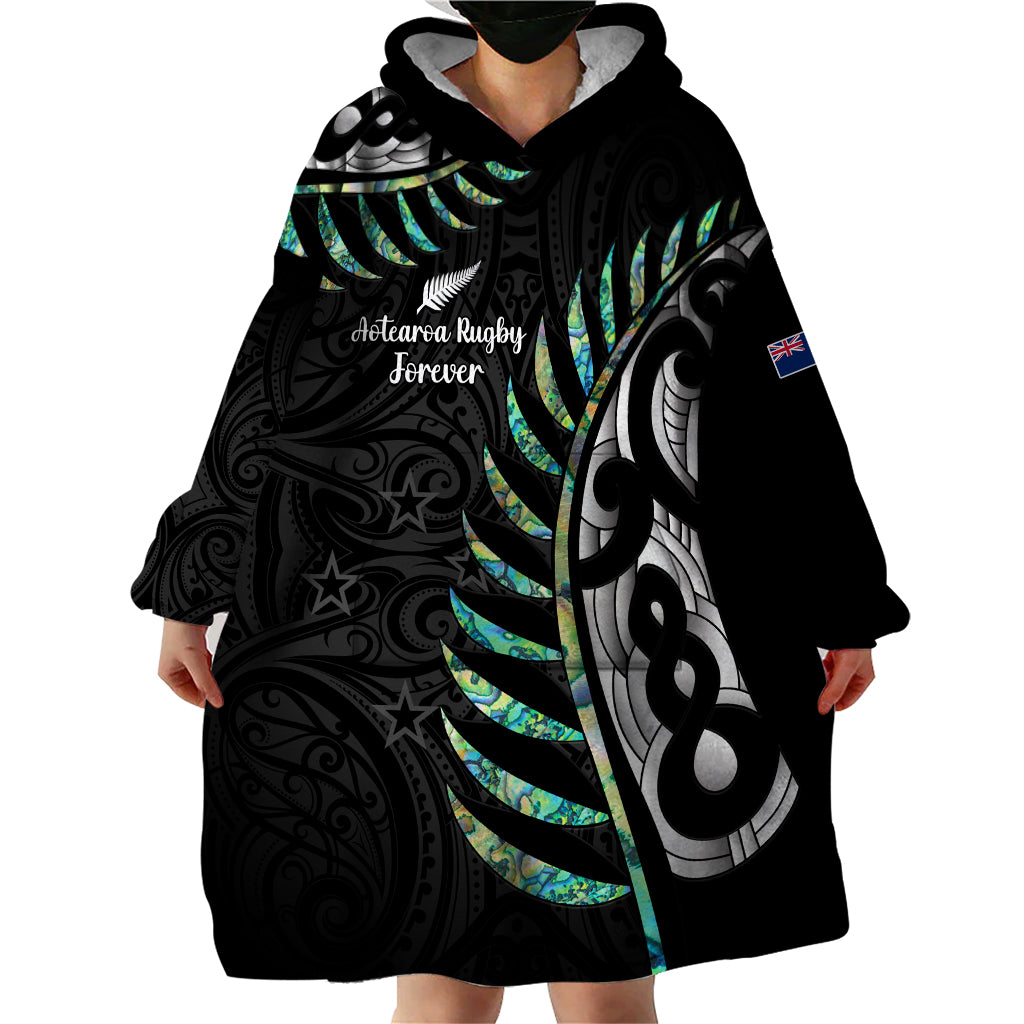 Personalised New Zealand Silver Fern Rugby Wearable Blanket Hoodie Paua Shell With Champions Trophy History NZ Forever - Vibe Hoodie Shop