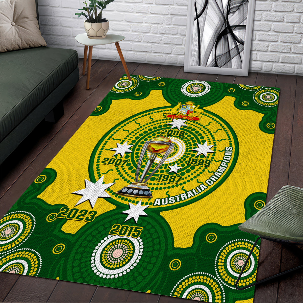 Australia Cricket Area Rug 2023 World Cup 6th Champions Trophy National Color - Vibe Hoodie Shop