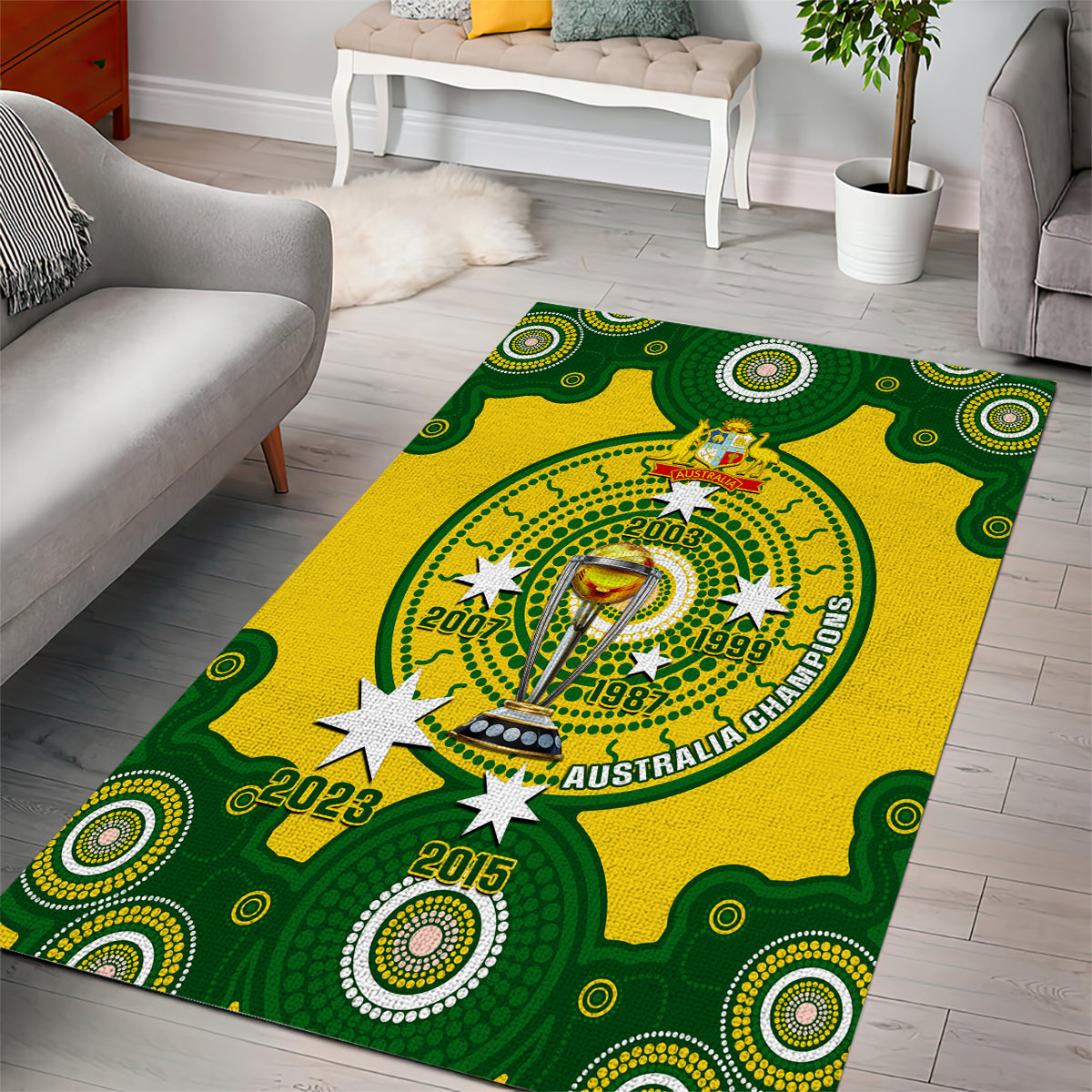 Australia Cricket Area Rug 2023 World Cup 6th Champions Trophy National Color - Vibe Hoodie Shop