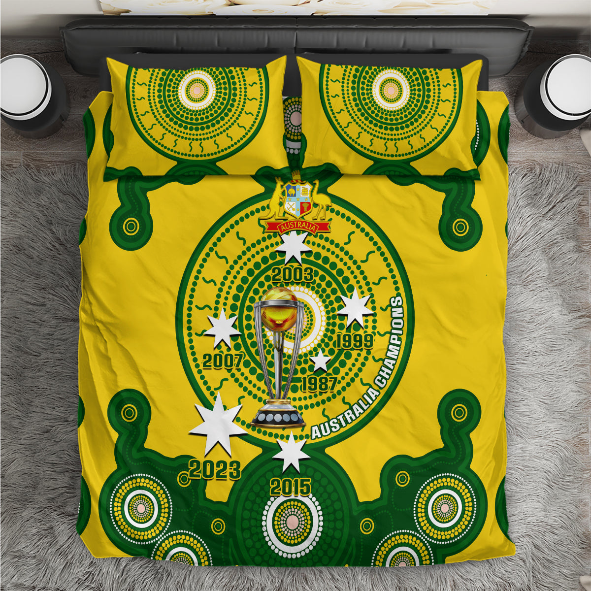 Australia Cricket Bedding Set 2023 World Cup 6th Champions Trophy National Color - Vibe Hoodie Shop