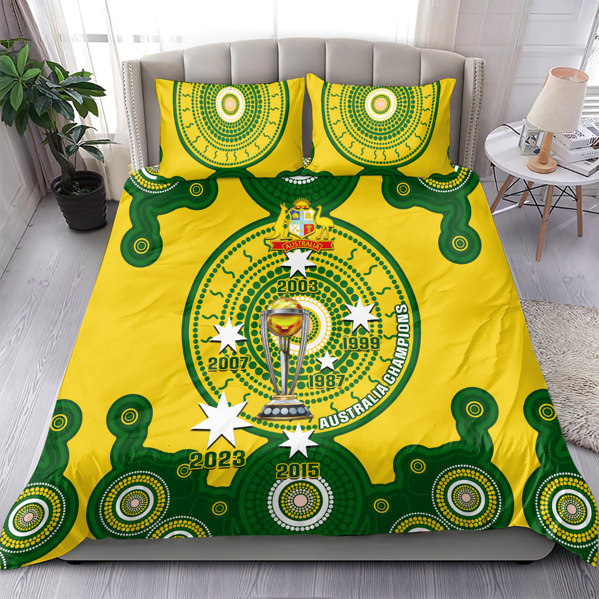 Australia Cricket Bedding Set 2023 World Cup 6th Champions Trophy National Color - Vibe Hoodie Shop