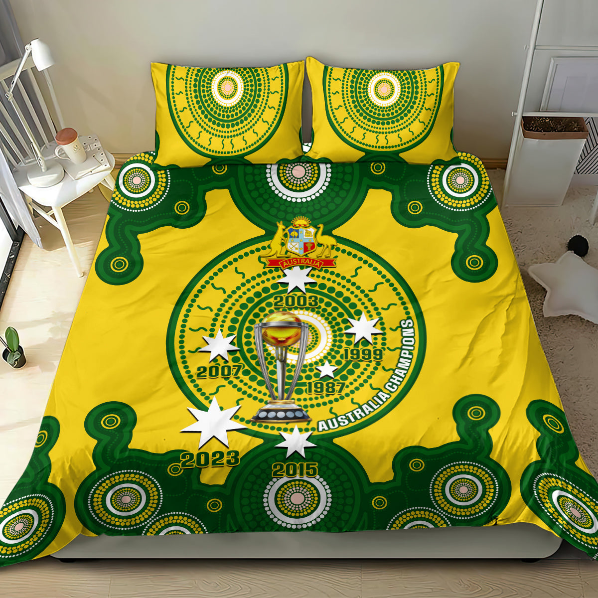 Australia Cricket Bedding Set 2023 World Cup 6th Champions Trophy National Color - Vibe Hoodie Shop