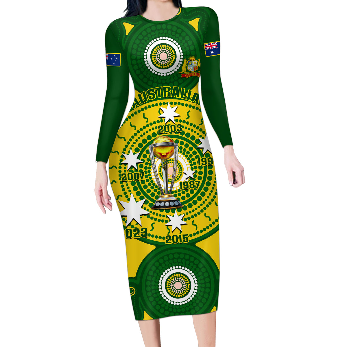 australia-cricket-family-matching-long-sleeve-bodycon-dress-and-hawaiian-shirt-2023-world-cup-6th-champions-trophy-national-color