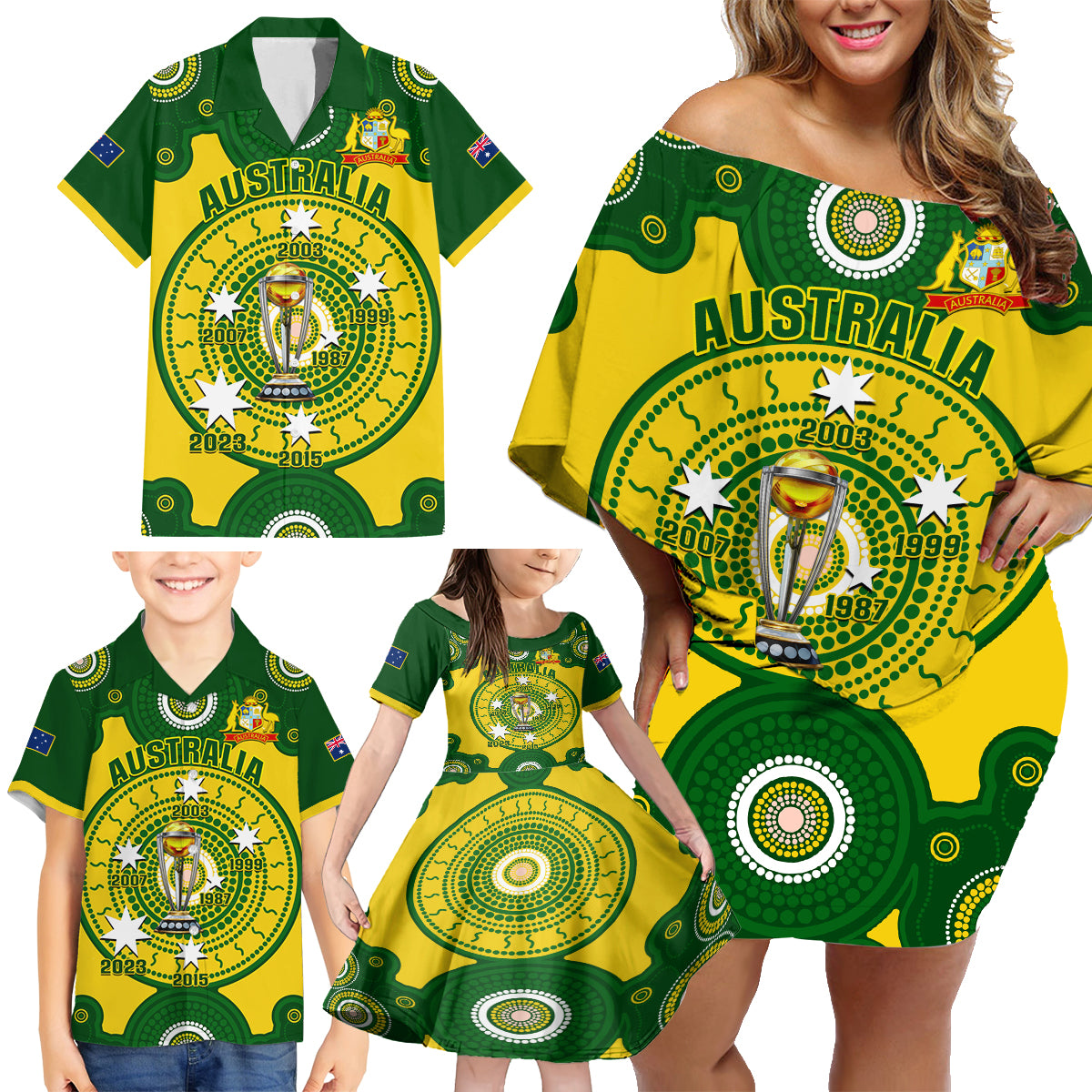 australia-cricket-family-matching-off-shoulder-short-dress-and-hawaiian-shirt-2023-world-cup-6th-champions-trophy-national-color