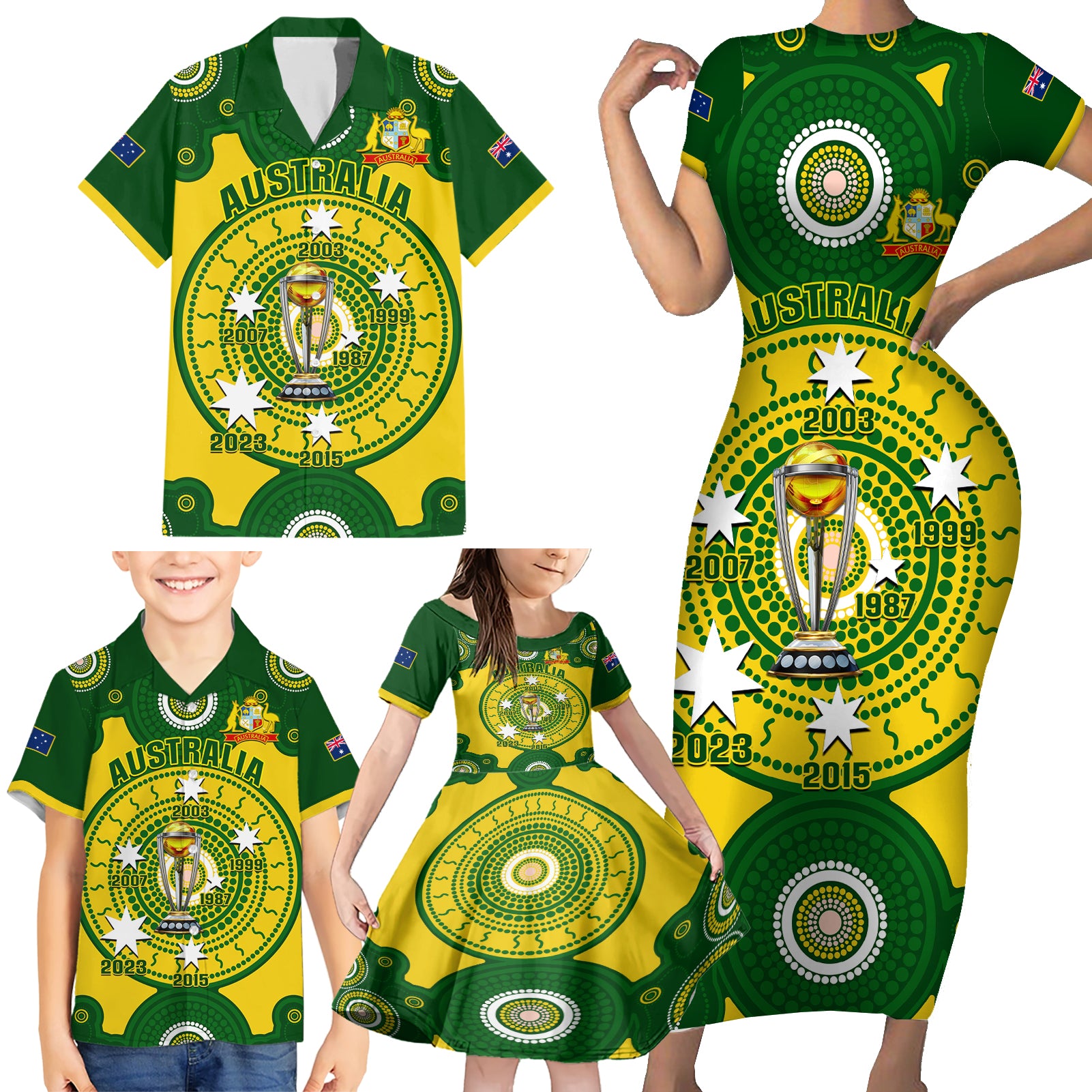 australia-cricket-family-matching-short-sleeve-bodycon-dress-and-hawaiian-shirt-2023-world-cup-6th-champions-trophy-national-color