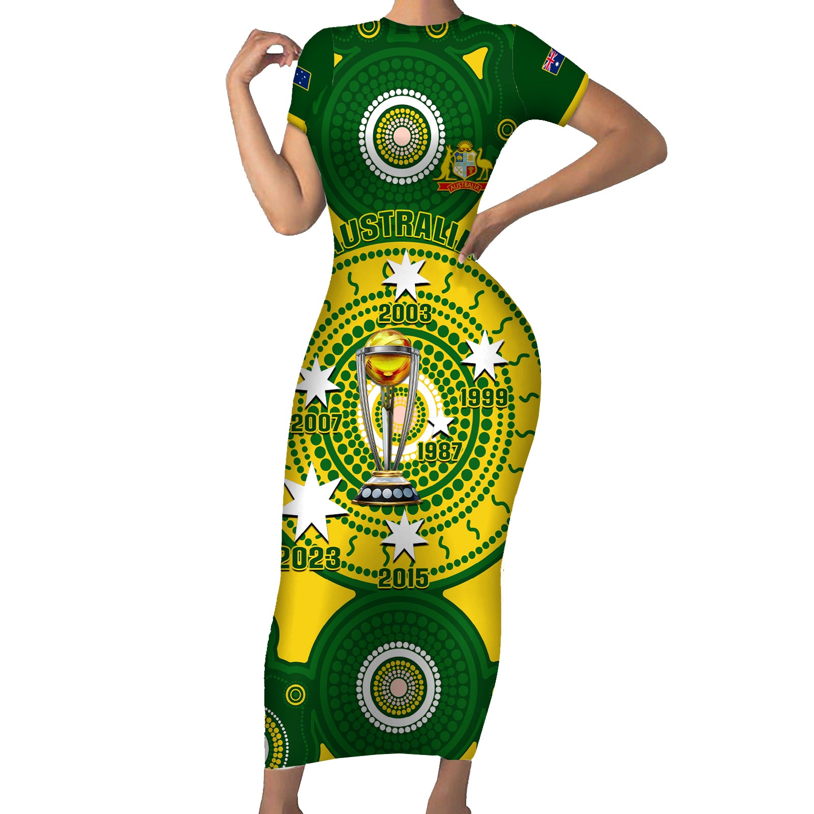 australia-cricket-family-matching-short-sleeve-bodycon-dress-and-hawaiian-shirt-2023-world-cup-6th-champions-trophy-national-color