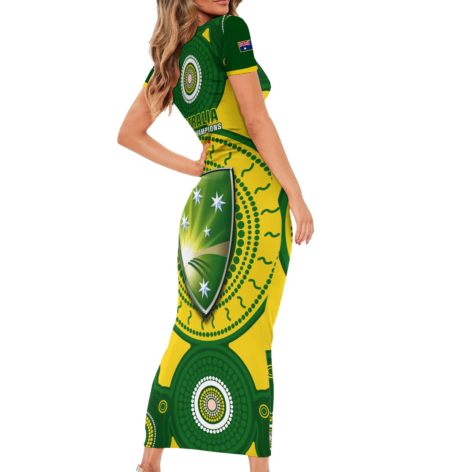 australia-cricket-family-matching-short-sleeve-bodycon-dress-and-hawaiian-shirt-2023-world-cup-6th-champions-trophy-national-color