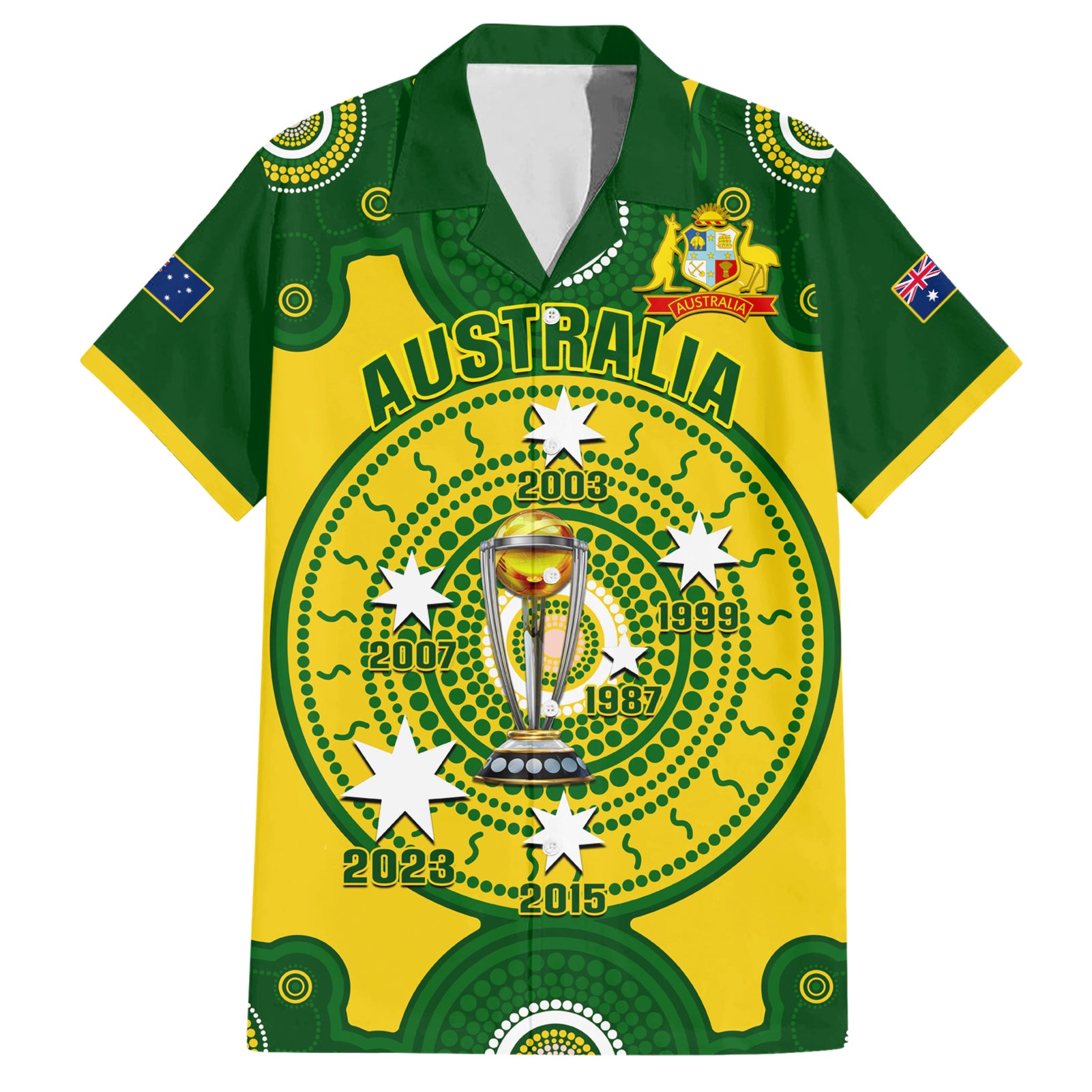 Australia Cricket Hawaiian Shirt 2023 World Cup 6th Champions Trophy National Color - Vibe Hoodie Shop