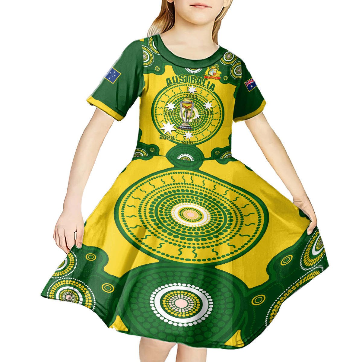 Australia Cricket Kid Short Sleeve Dress 2023 World Cup 6th Champions Trophy National Color - Vibe Hoodie Shop