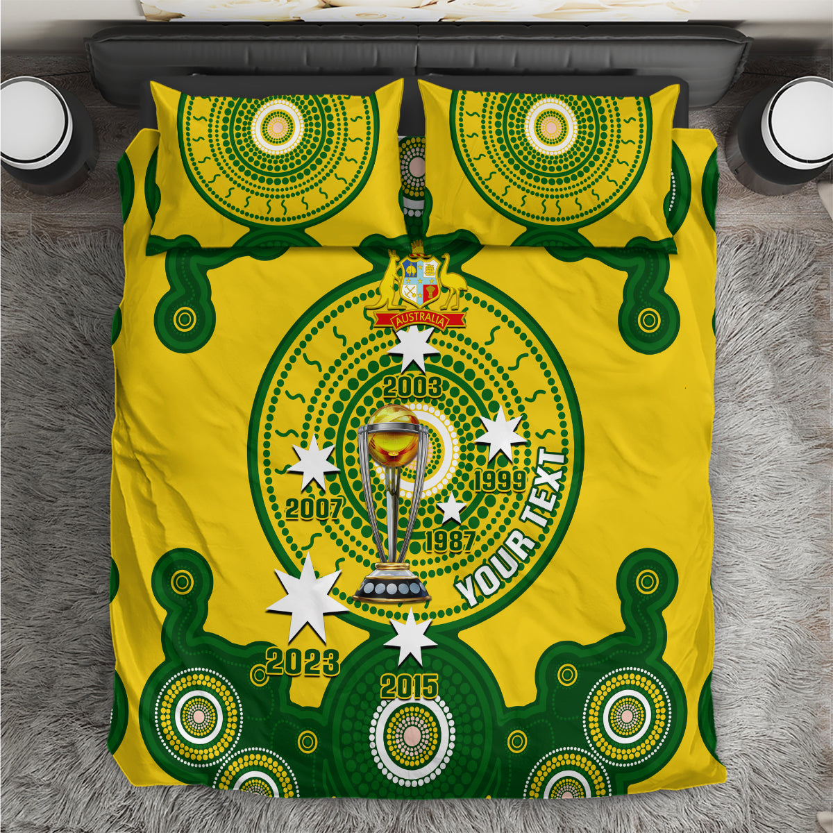 Personalised Australia Cricket Bedding Set 2023 World Cup 6th Champions Trophy National Color - Vibe Hoodie Shop