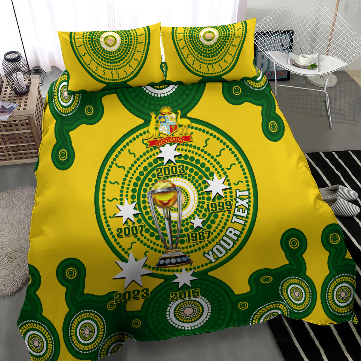 Personalised Australia Cricket Bedding Set 2023 World Cup 6th Champions Trophy National Color - Vibe Hoodie Shop