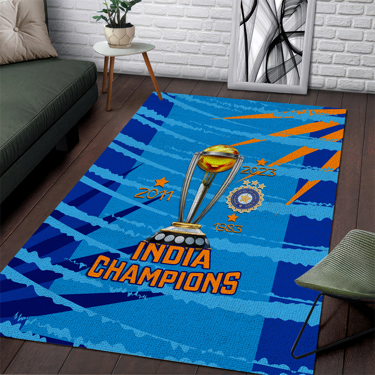 India Cricket Area Rug 2023 World Cup 3rd Champions Proud - Vibe Hoodie Shop