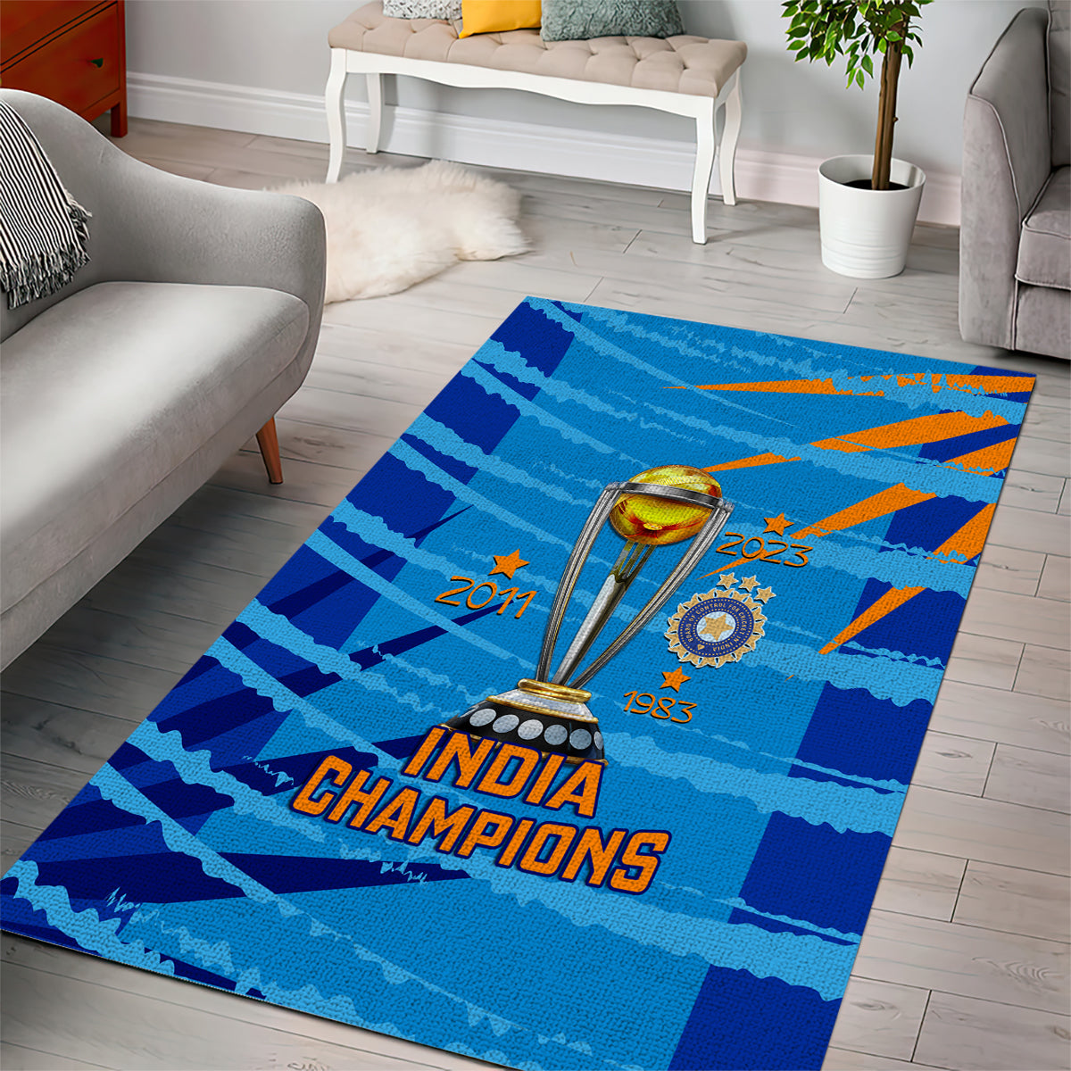 India Cricket Area Rug 2023 World Cup 3rd Champions Proud - Vibe Hoodie Shop