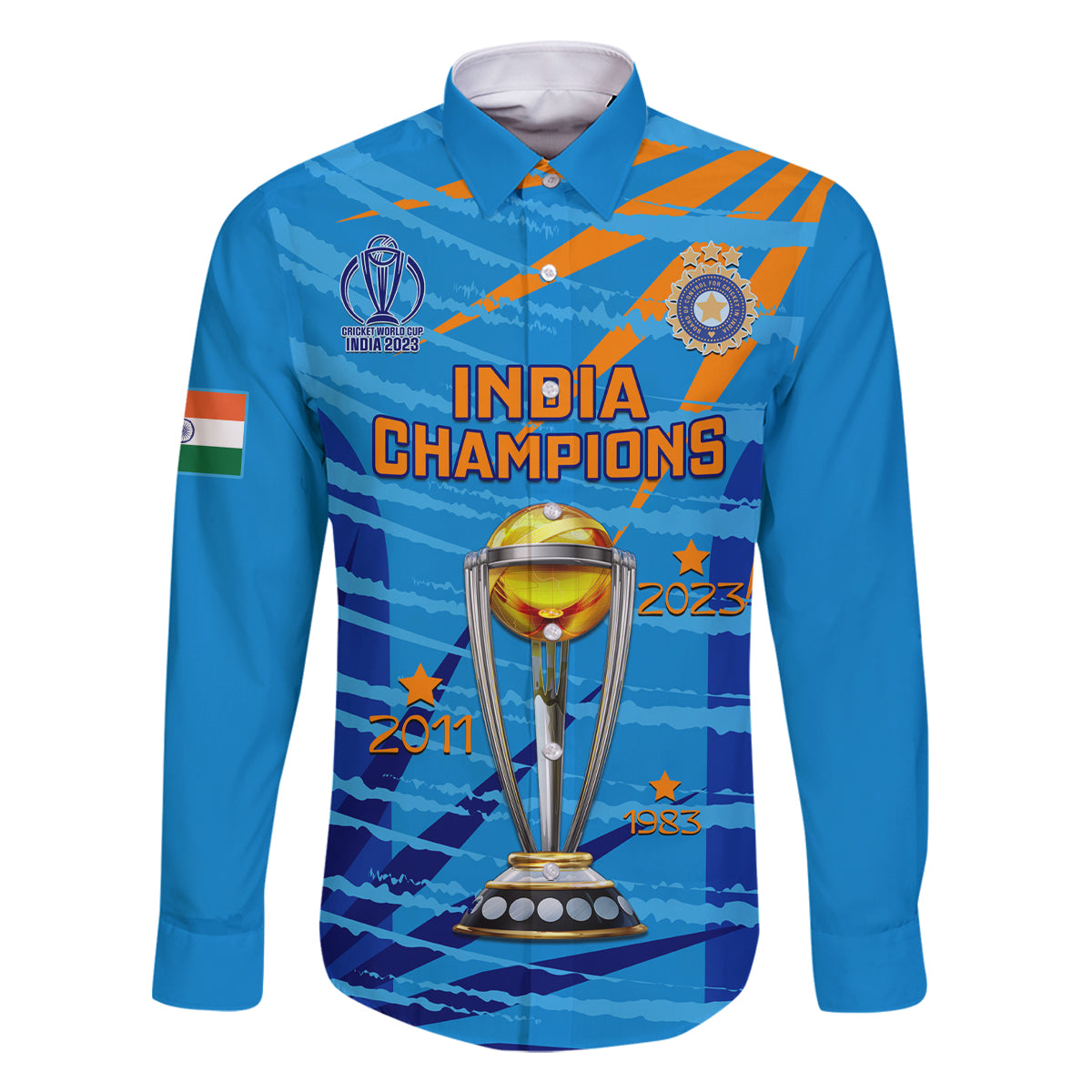 custom-india-cricket-family-matching-long-sleeve-bodycon-dress-and-hawaiian-shirt-2023-world-cup-3rd-champions-proud