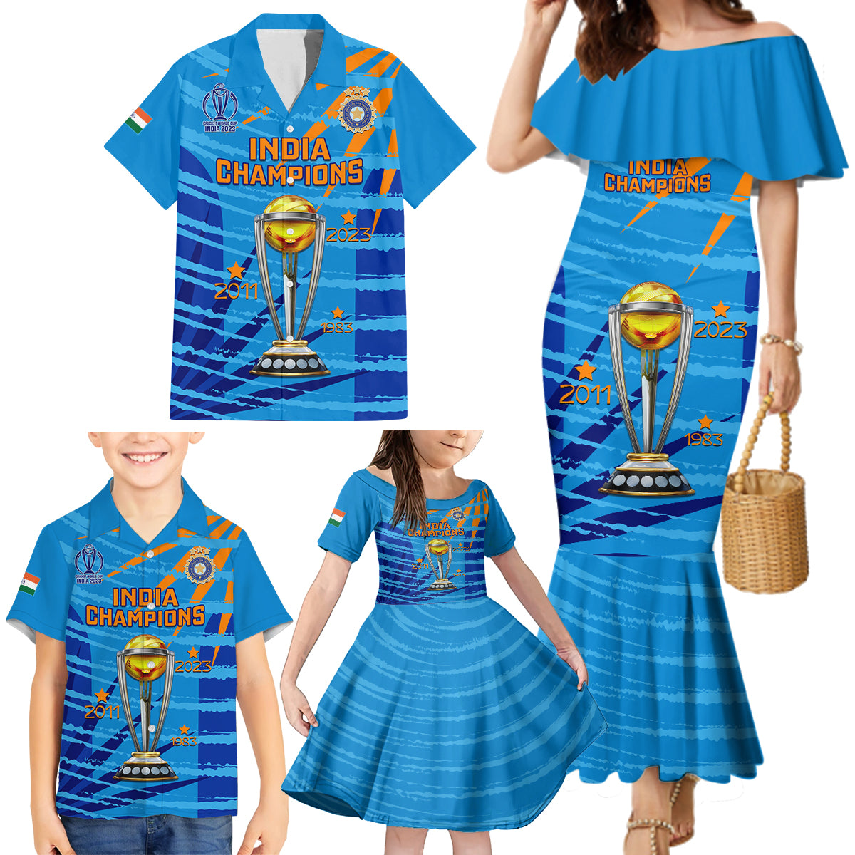 custom-india-cricket-family-matching-mermaid-dress-and-hawaiian-shirt-2023-world-cup-3rd-champions-proud