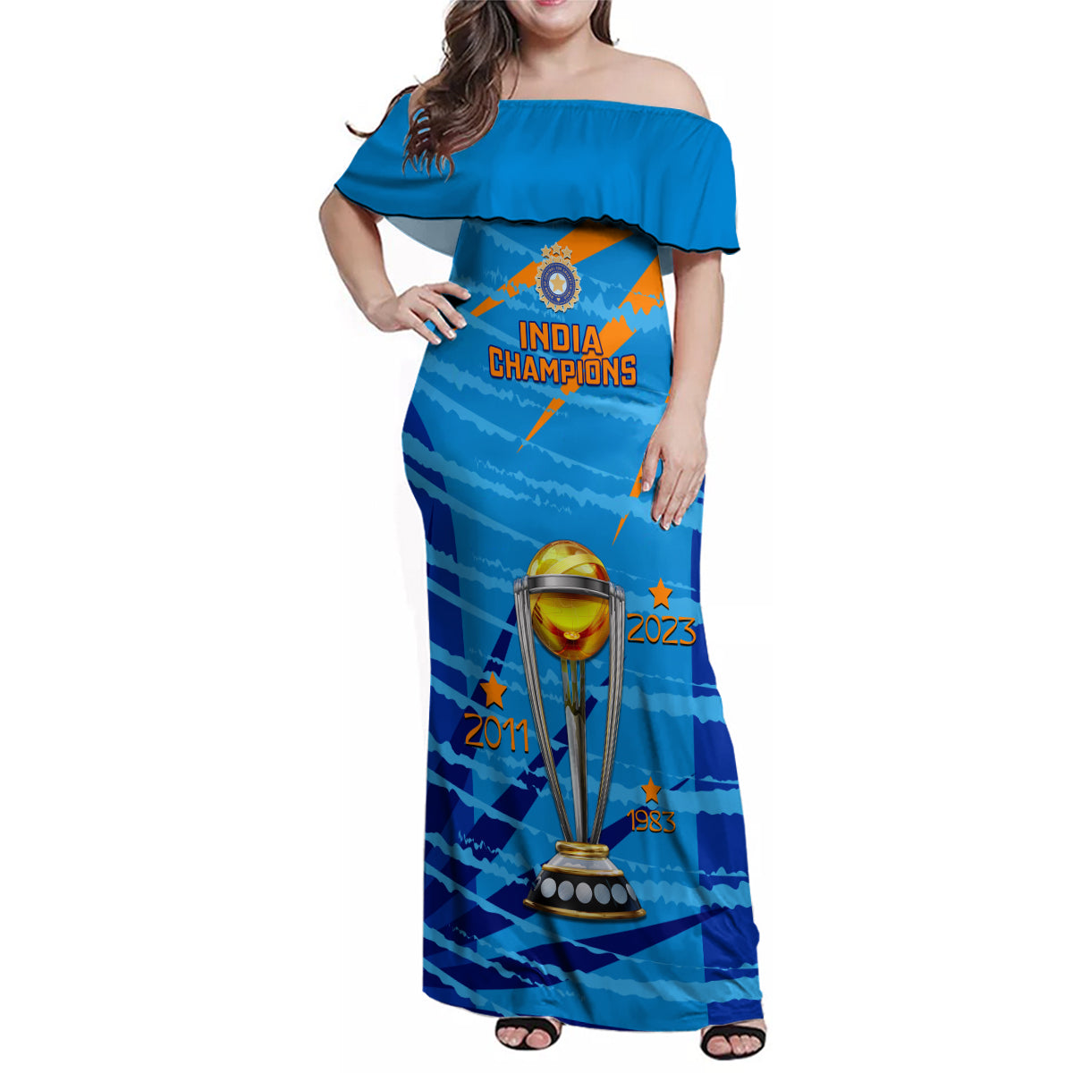 custom-india-cricket-family-matching-off-shoulder-maxi-dress-and-hawaiian-shirt-2023-world-cup-3rd-champions-proud