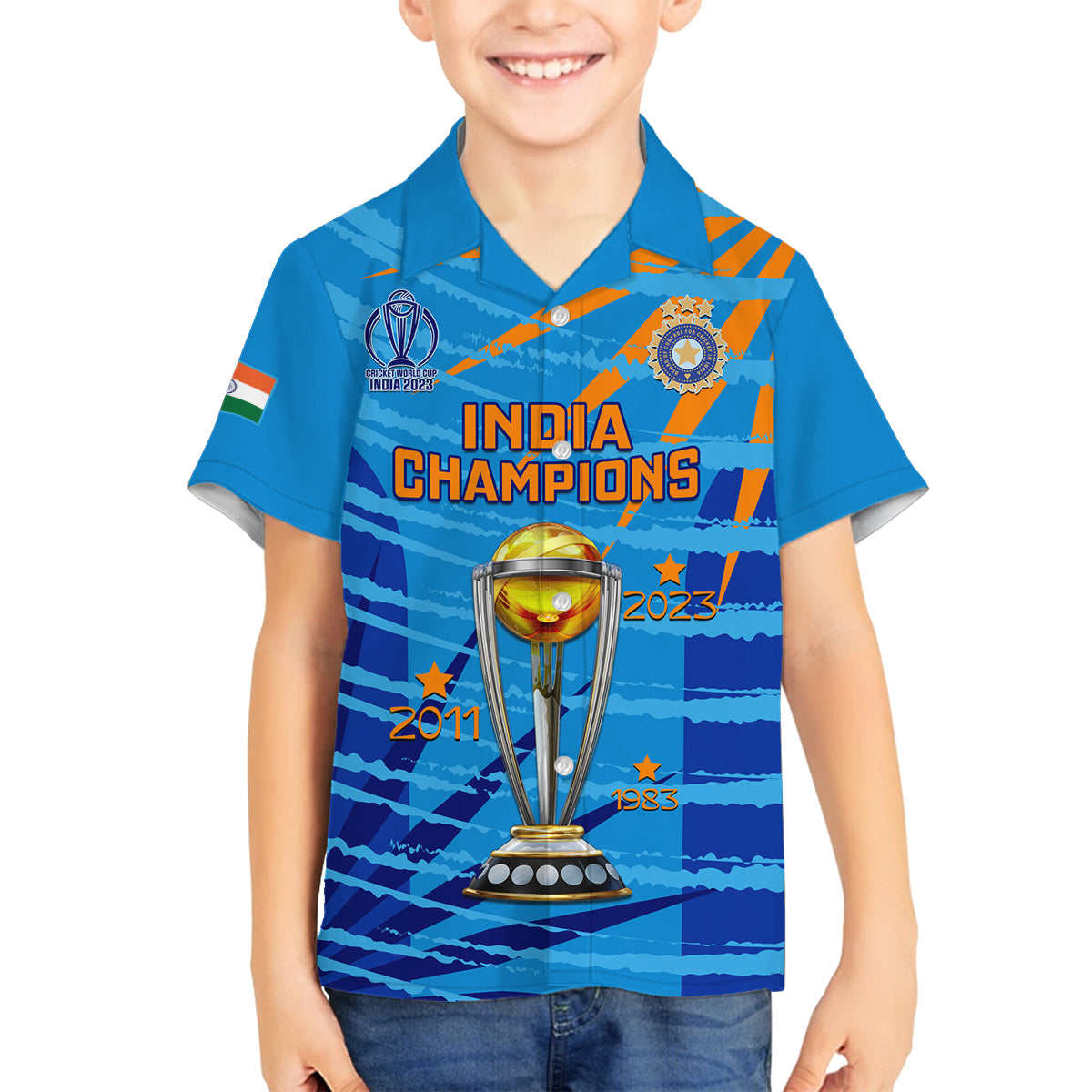 custom-india-cricket-family-matching-off-shoulder-short-dress-and-hawaiian-shirt-2023-world-cup-3rd-champions-proud