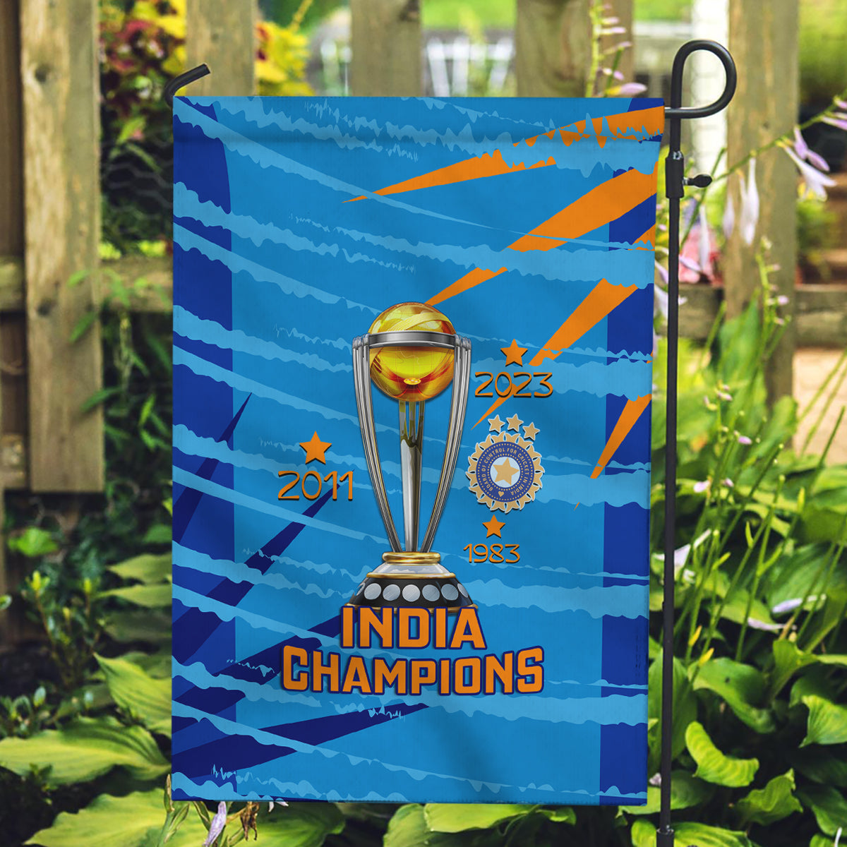 India Cricket Garden Flag 2023 World Cup 3rd Champions Proud - Vibe Hoodie Shop