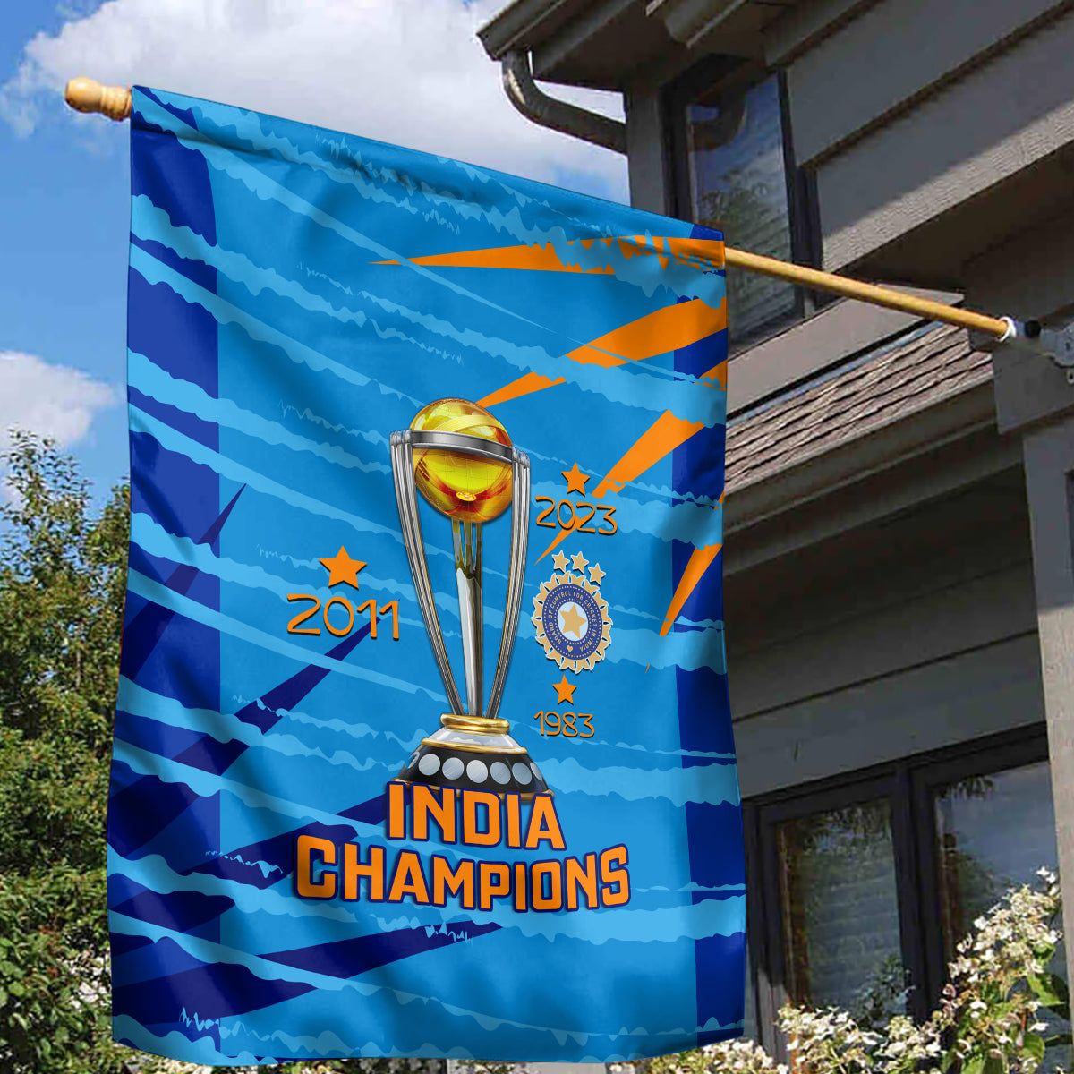 India Cricket Garden Flag 2023 World Cup 3rd Champions Proud - Vibe Hoodie Shop