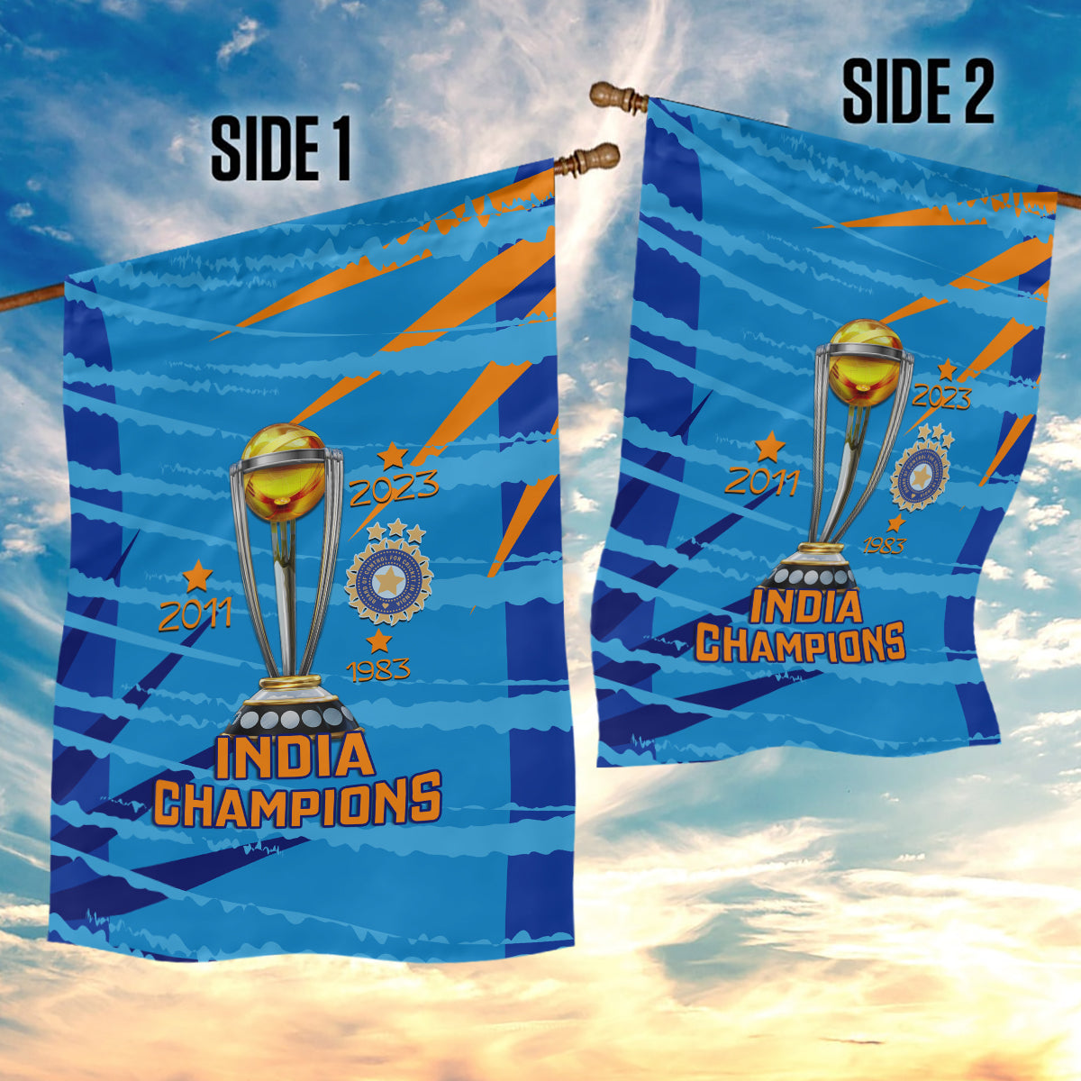 India Cricket Garden Flag 2023 World Cup 3rd Champions Proud - Vibe Hoodie Shop