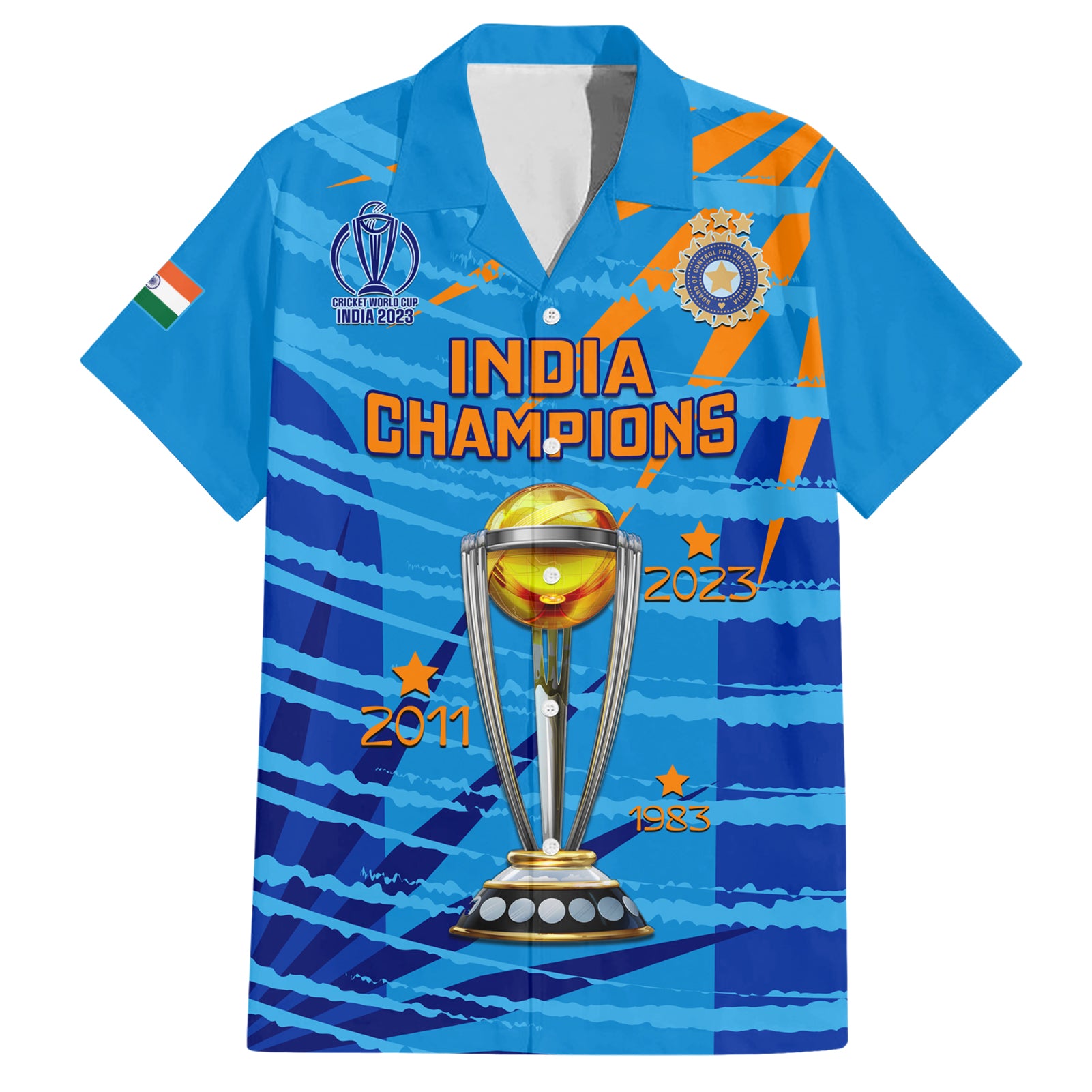 Custom India Cricket Hawaiian Shirt 2023 World Cup 3rd Champions Proud - Vibe Hoodie Shop