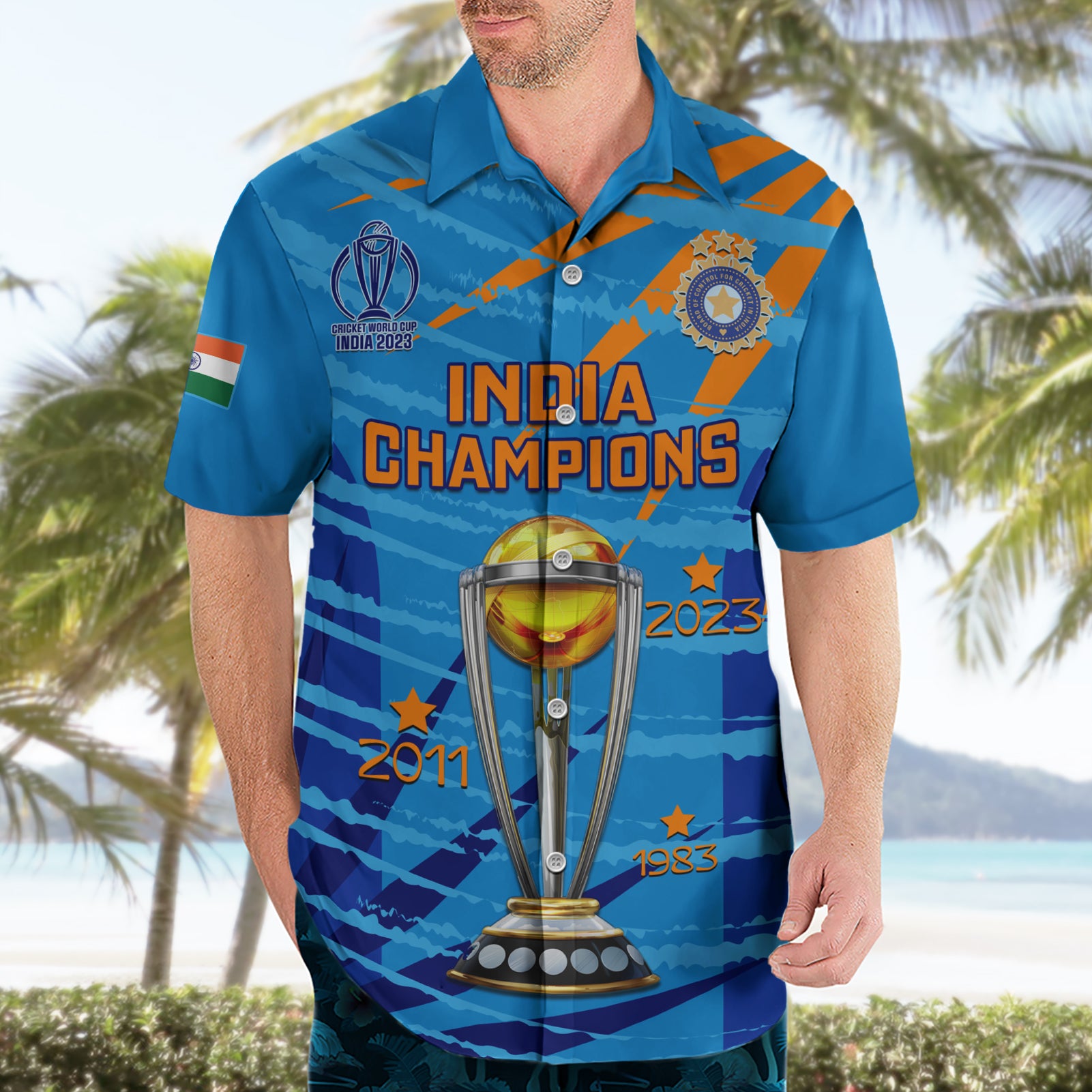 Custom India Cricket Hawaiian Shirt 2023 World Cup 3rd Champions Proud - Vibe Hoodie Shop