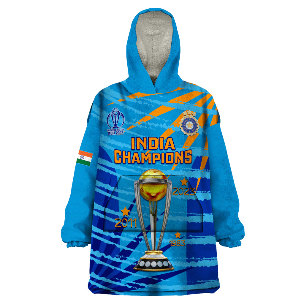 Custom India Cricket Wearable Blanket Hoodie 2023 World Cup 3rd Champions Proud - Vibe Hoodie Shop