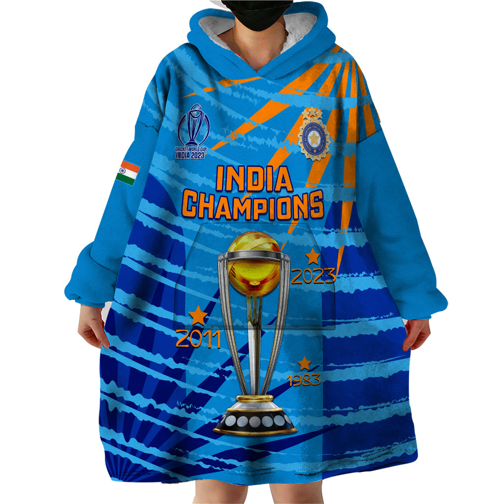 Custom India Cricket Wearable Blanket Hoodie 2023 World Cup 3rd Champions Proud - Vibe Hoodie Shop