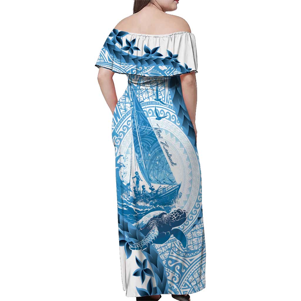 New Zealand Saling Family Matching Off Shoulder Maxi Dress and Hawaiian Shirt Aotearoa Yacht Racing - Born To Sail