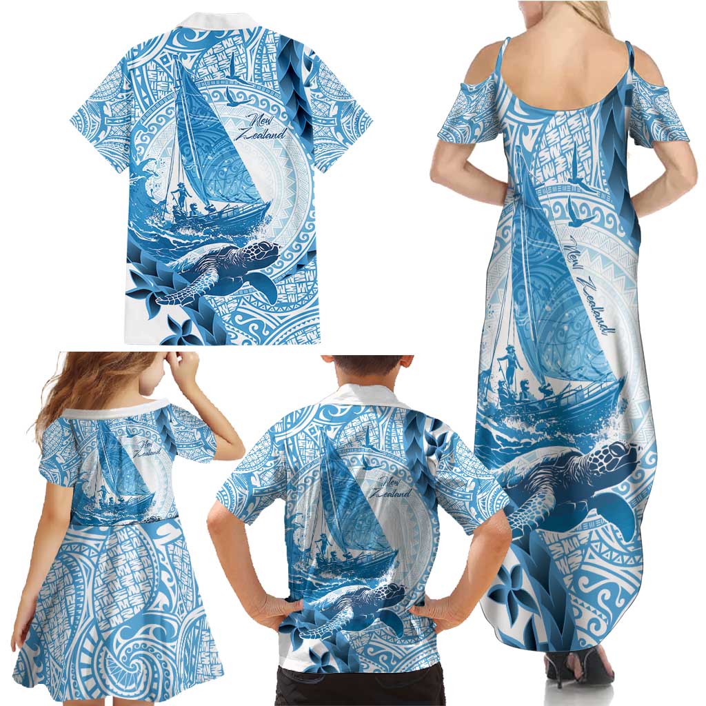 New Zealand Saling Family Matching Summer Maxi Dress and Hawaiian Shirt Aotearoa Yacht Racing - Born To Sail