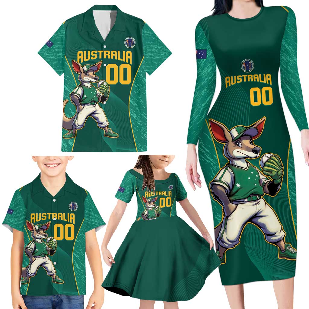 Custom Baseball Australia Family Matching Long Sleeve Bodycon Dress and Hawaiian Shirt Go Champions - Aussie Kangaroo Mascot