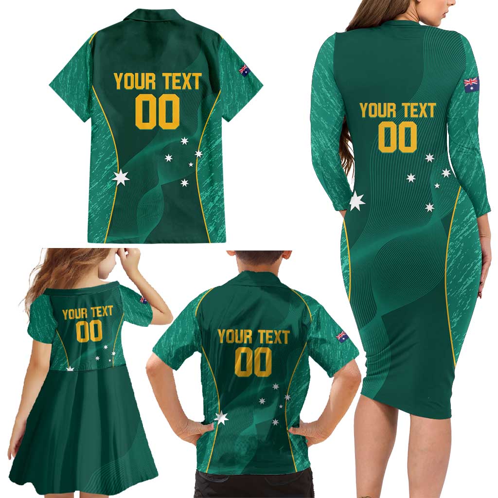 Custom Baseball Australia Family Matching Long Sleeve Bodycon Dress and Hawaiian Shirt Go Champions - Aussie Kangaroo Mascot