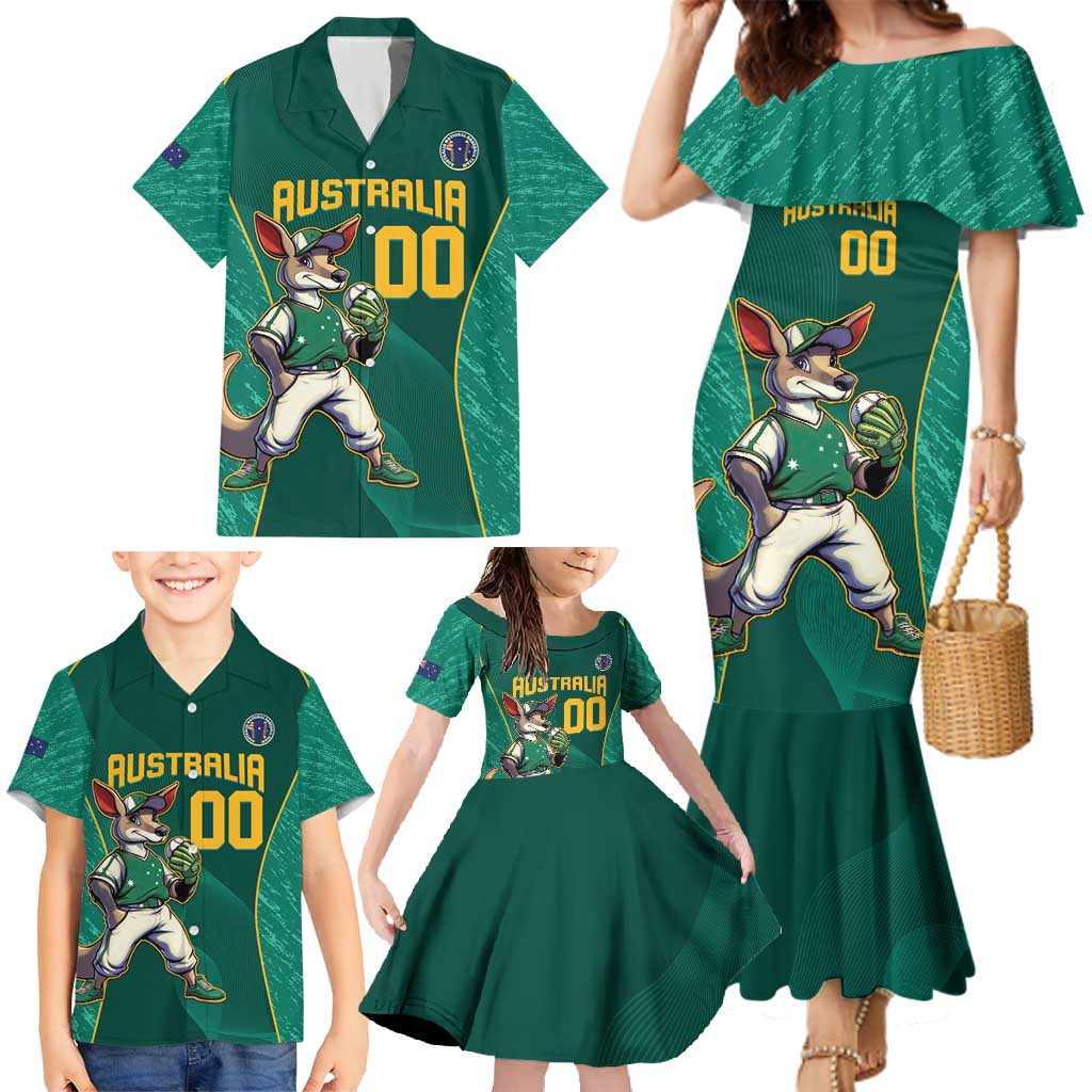 Custom Baseball Australia Family Matching Mermaid Dress and Hawaiian Shirt Go Champions - Aussie Kangaroo Mascot
