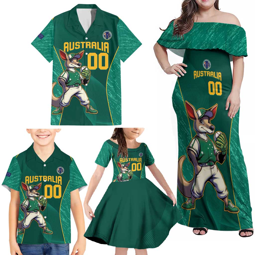 Custom Baseball Australia Family Matching Off Shoulder Maxi Dress and Hawaiian Shirt Go Champions - Aussie Kangaroo Mascot