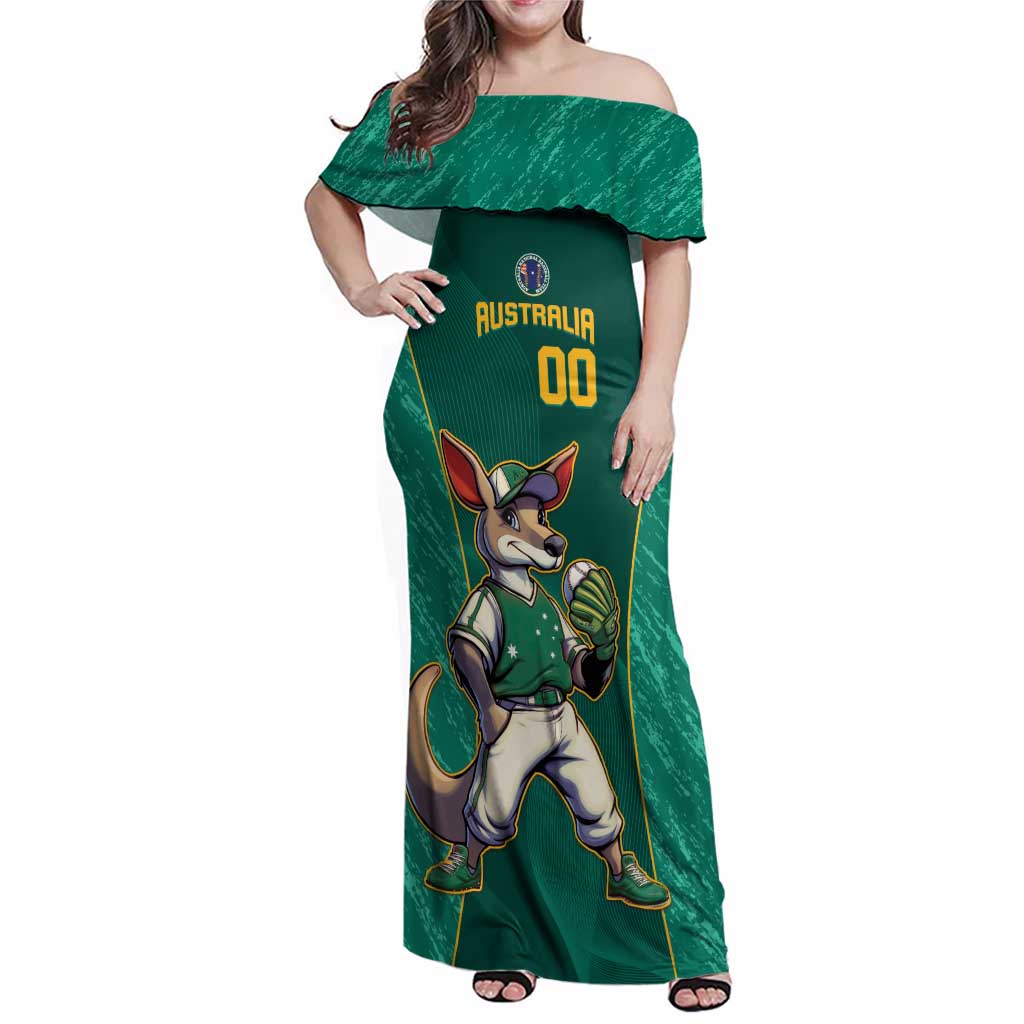 Custom Baseball Australia Family Matching Off Shoulder Maxi Dress and Hawaiian Shirt Go Champions - Aussie Kangaroo Mascot