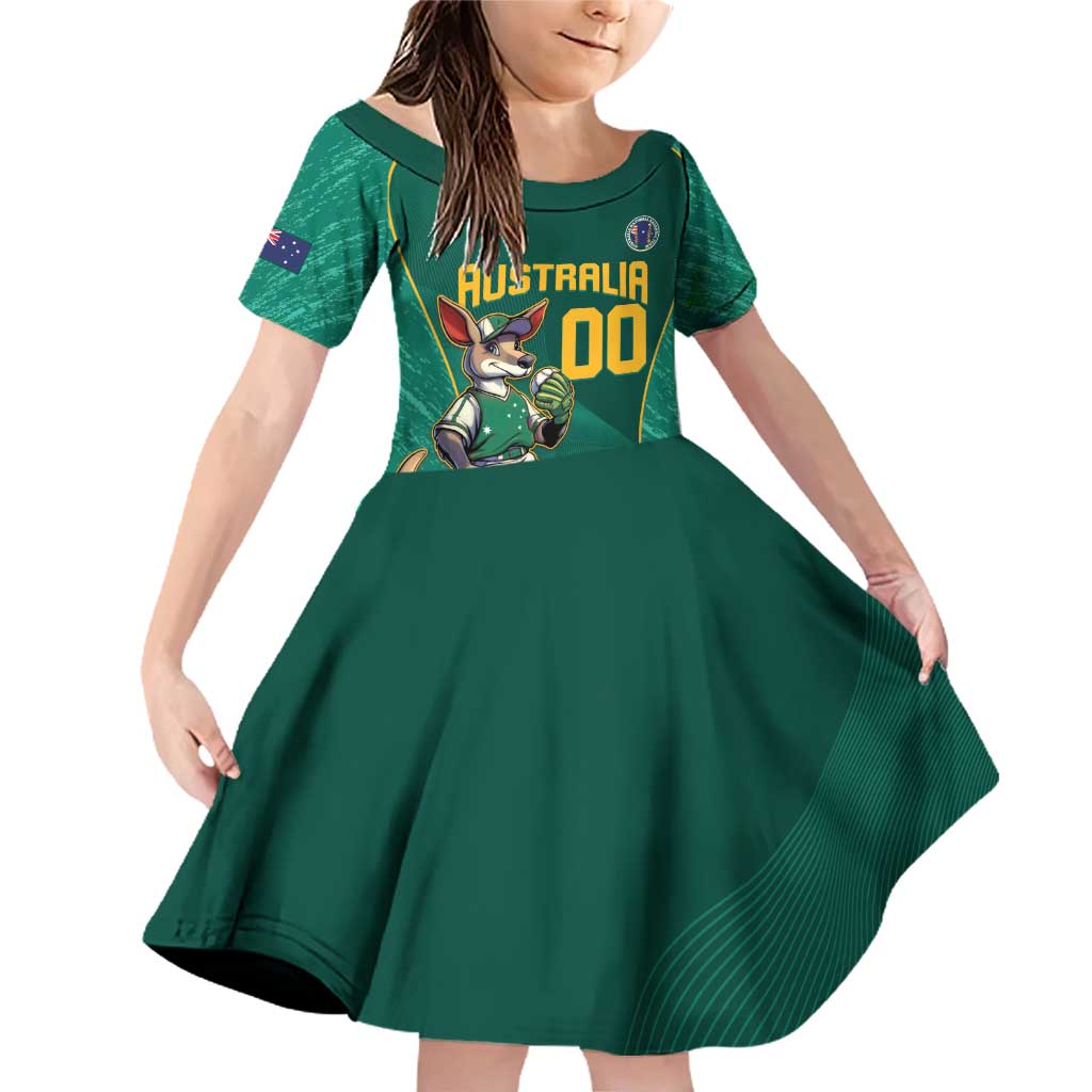Custom Baseball Australia Family Matching Off Shoulder Short Dress and Hawaiian Shirt Go Champions - Aussie Kangaroo Mascot