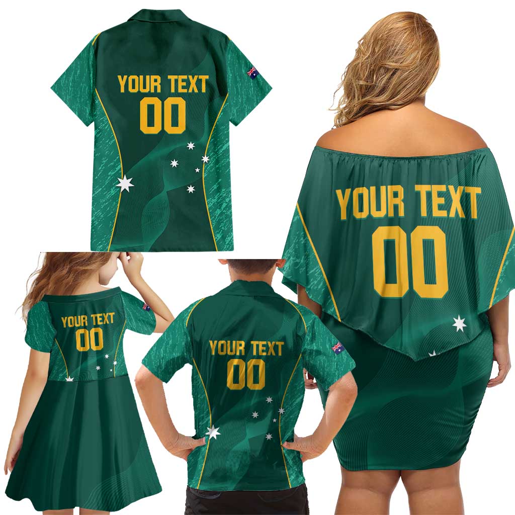Custom Baseball Australia Family Matching Off Shoulder Short Dress and Hawaiian Shirt Go Champions - Aussie Kangaroo Mascot