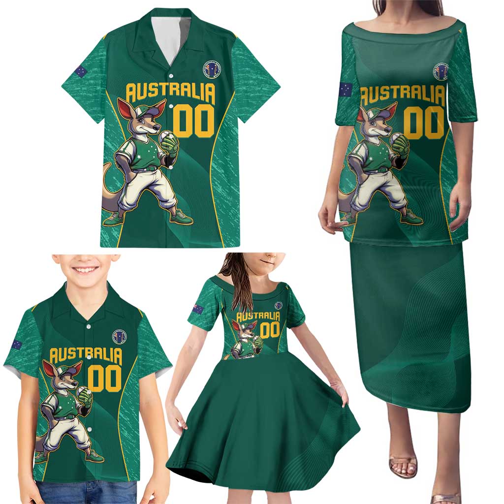 Custom Baseball Australia Family Matching Puletasi and Hawaiian Shirt Go Champions - Aussie Kangaroo Mascot