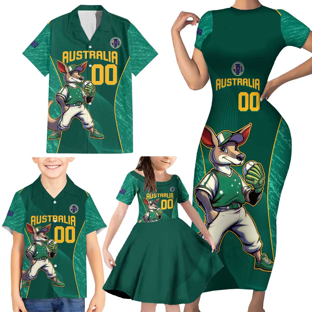 Custom Baseball Australia Family Matching Short Sleeve Bodycon Dress and Hawaiian Shirt Go Champions - Aussie Kangaroo Mascot