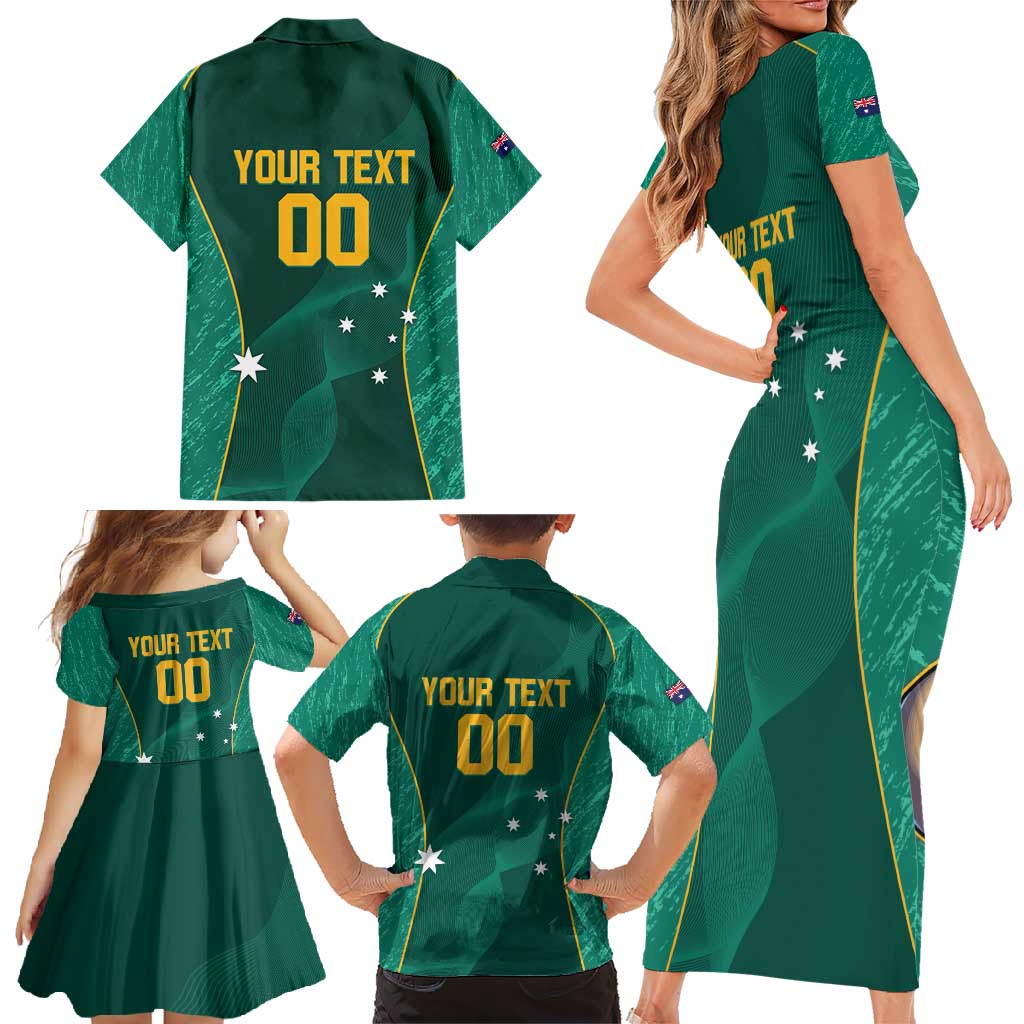 Custom Baseball Australia Family Matching Short Sleeve Bodycon Dress and Hawaiian Shirt Go Champions - Aussie Kangaroo Mascot