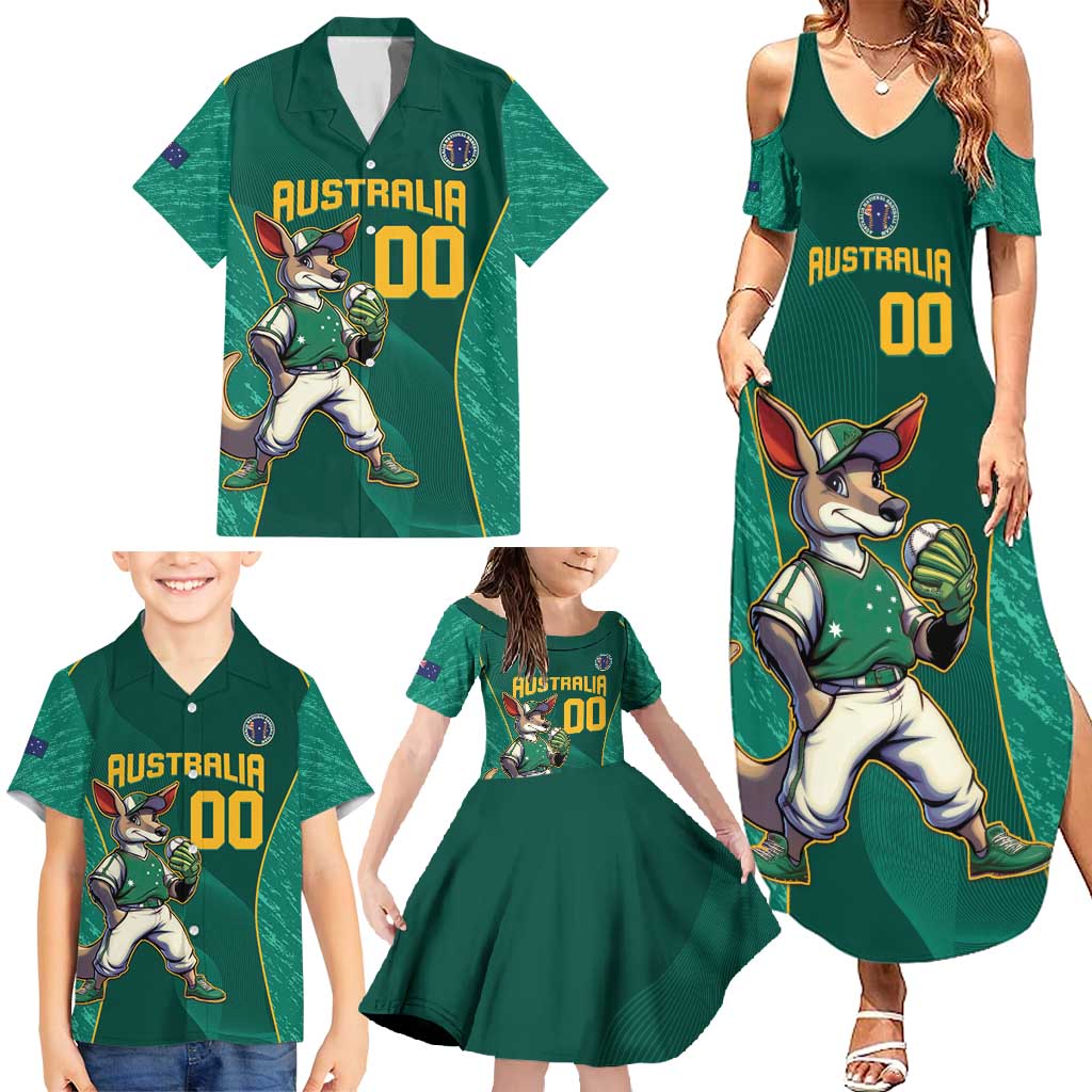 Custom Baseball Australia Family Matching Summer Maxi Dress and Hawaiian Shirt Go Champions - Aussie Kangaroo Mascot