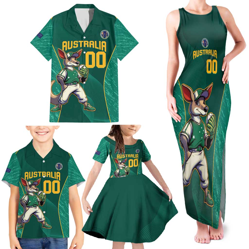 Custom Baseball Australia Family Matching Tank Maxi Dress and Hawaiian Shirt Go Champions - Aussie Kangaroo Mascot