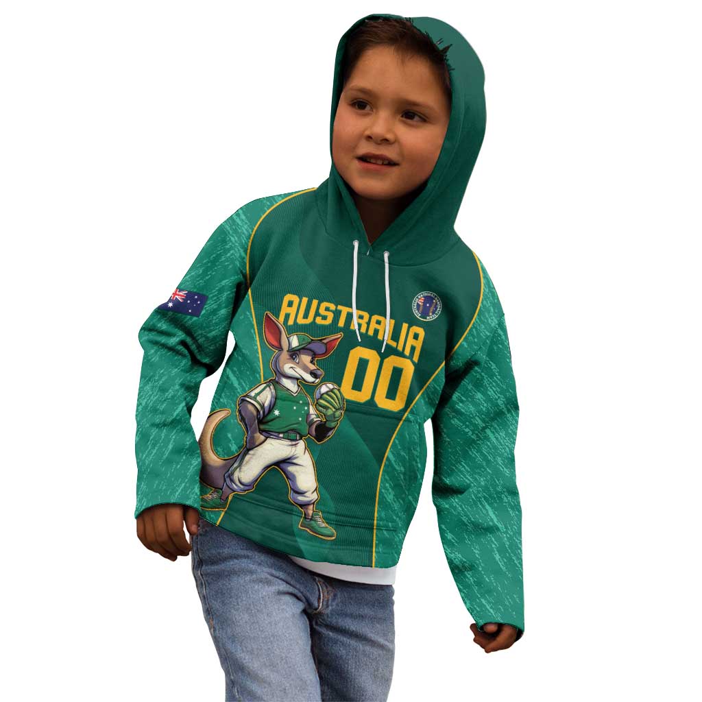 Custom Baseball Australia Kid Hoodie Go Champions - Aussie Kangaroo Mascot - Vibe Hoodie Shop