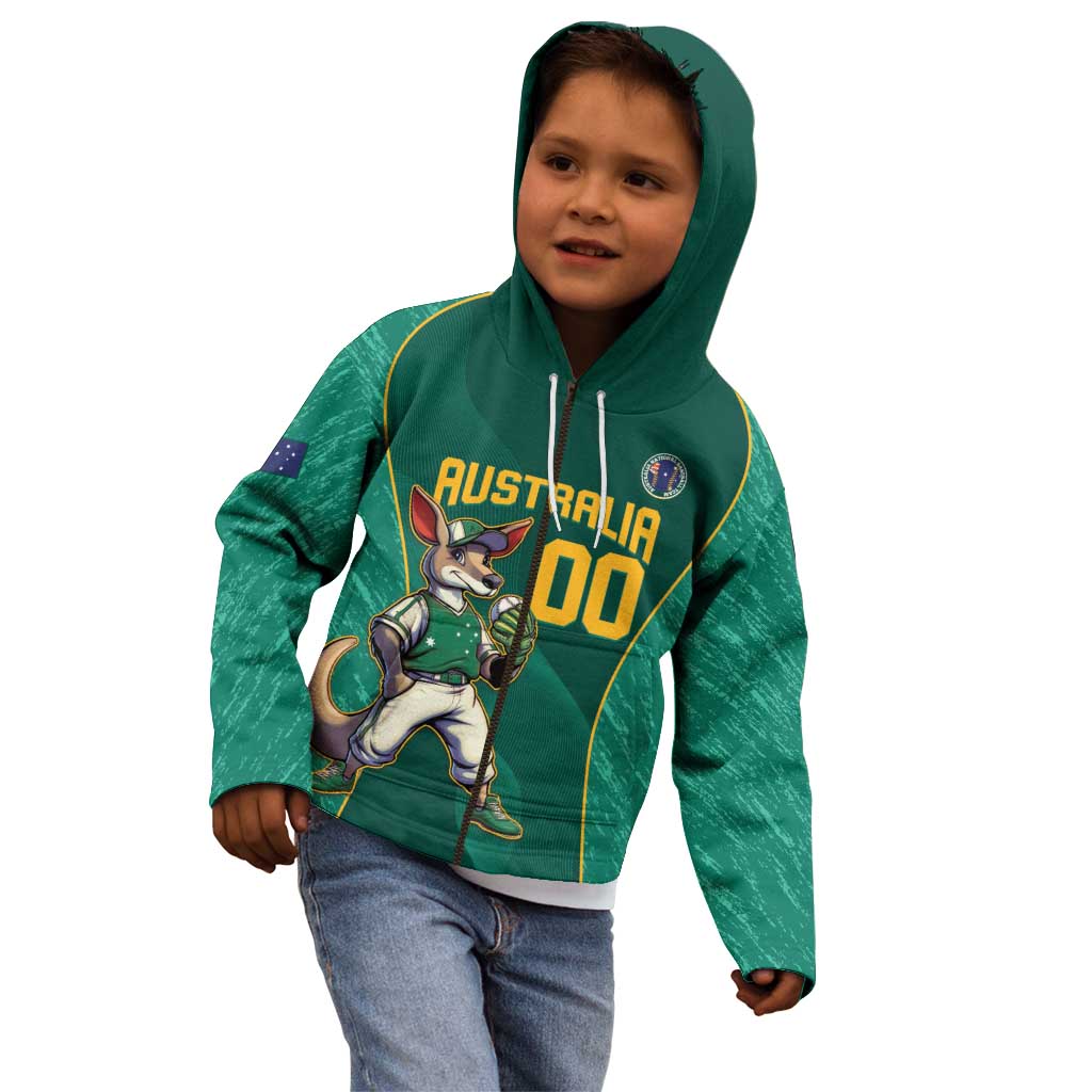 Custom Baseball Australia Kid Hoodie Go Champions - Aussie Kangaroo Mascot - Vibe Hoodie Shop