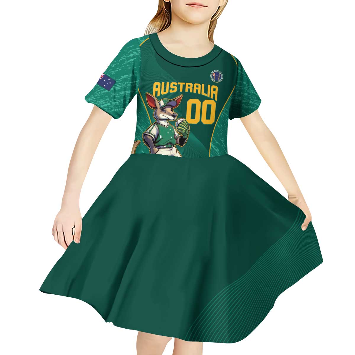 Custom Baseball Australia Kid Short Sleeve Dress Go Champions - Aussie Kangaroo Mascot - Vibe Hoodie Shop
