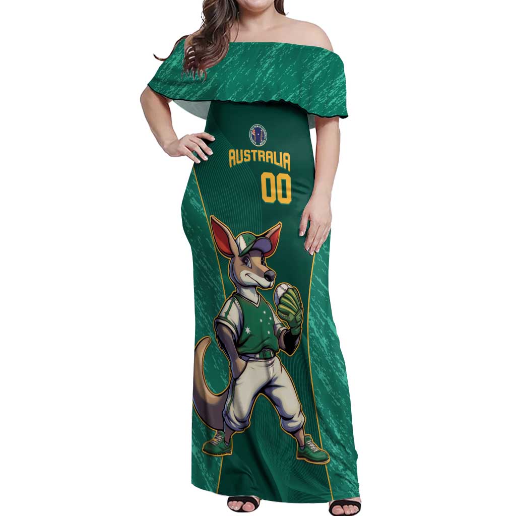 Custom Baseball Australia Off Shoulder Maxi Dress Go Champions - Aussie Kangaroo Mascot