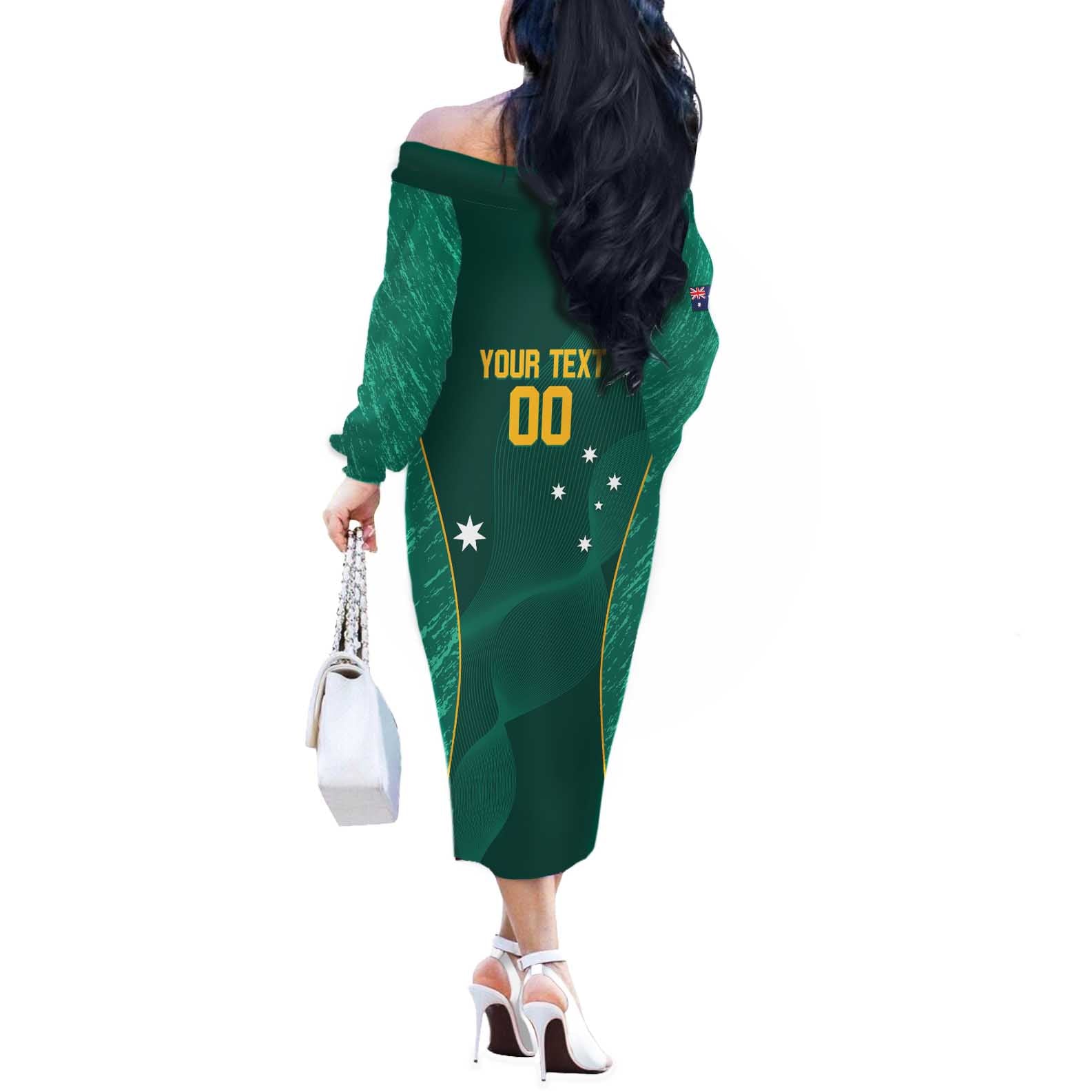 Custom Baseball Australia Off The Shoulder Long Sleeve Dress Go Champions - Aussie Kangaroo Mascot